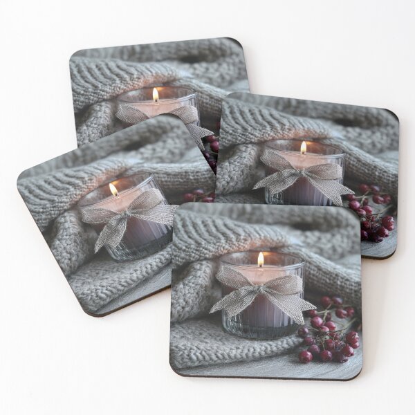 Item preview, Cozy Candle in Glass Jar with Bow and Knitted Blanket designed and sold by CreativeLarysa.