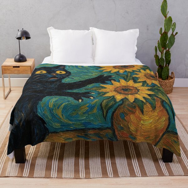 Item preview, Van Gogh Style Black Cat and Sunflowers Art Print designed and sold by Gold Turtle Lina.