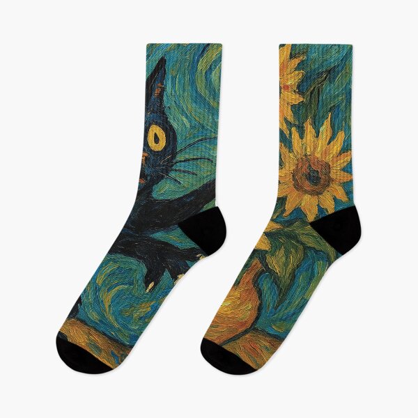 Item preview, Van Gogh Style Black Cat and Sunflowers Art Print designed and sold by Gold Turtle  Lina.