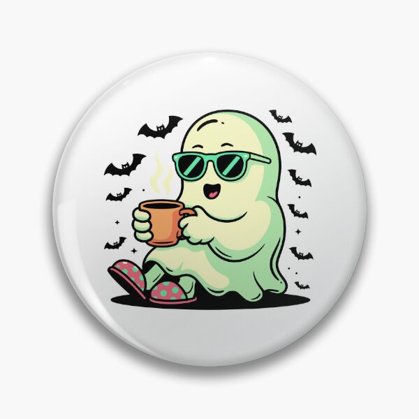 Item preview, Cute Ghost Drinking Coffee – Funny Cozy Ghost with Sunglasses and Slippers designed and sold by Horrify.