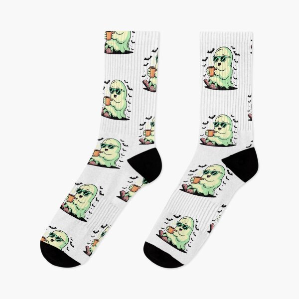 Item preview, Cute Ghost Drinking Coffee – Funny Cozy Ghost with Sunglasses and Slippers designed and sold by Horrify.