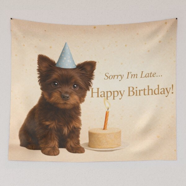 Item preview, Belated Birthday Chocolate Yorkshire Terrier Card designed and sold by GivingJoy.