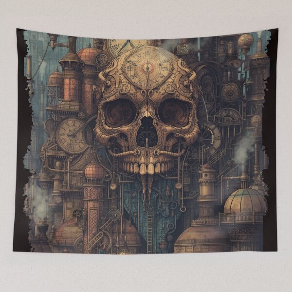 Item preview, Steampunk Time Skull – Industrial Clockwork Death Machine Art designed and sold by RebelDropAlternative.