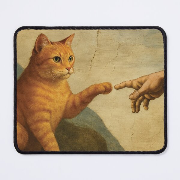 Item preview, Funny Cat Creation Art – Michelangelo Parody Print designed and sold by Gold Turtle Lina.