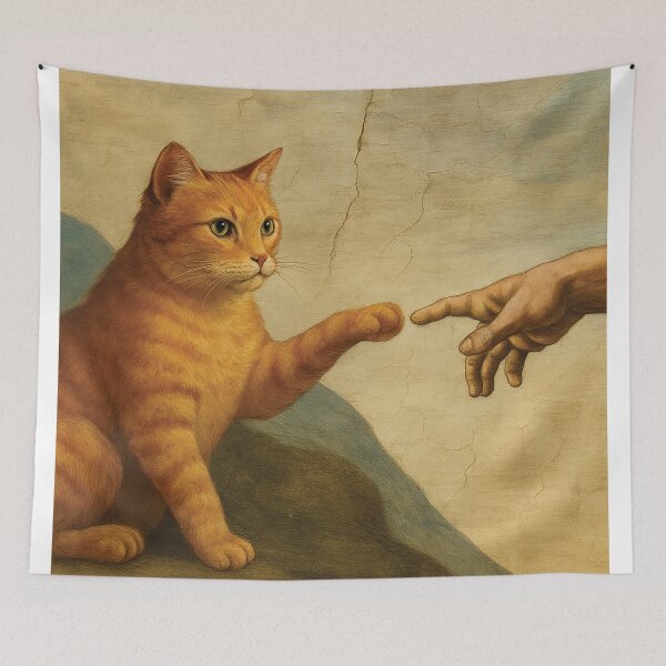 Item preview, Funny Cat Creation Art – Michelangelo Parody Print designed and sold by Gold Turtle  Lina.