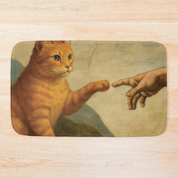 Item preview, Funny Cat Creation Art – Michelangelo Parody Print designed and sold by Gold Turtle  Lina.