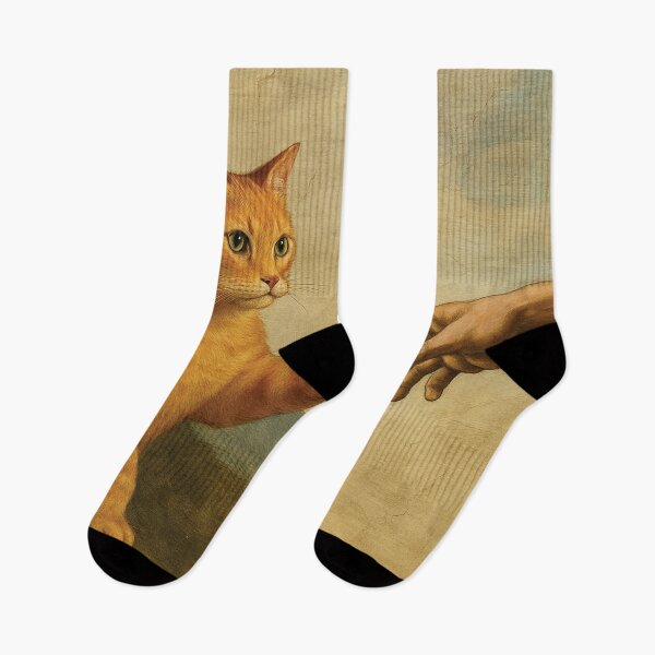 Item preview, Funny Cat Creation Art – Michelangelo Parody Print designed and sold by Gold Turtle  Lina.