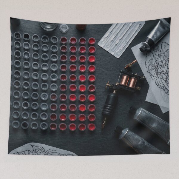 Item preview, Tattoo Artist Station - Ink Caps & Machines Knolling designed and sold by SavinMercantile.