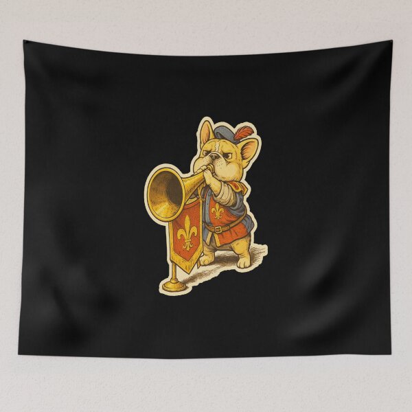 Item preview, French Bulldog Medieval Dogs – Bulldog Herald Trumpeter – Gift for French Bulldog Lovers • Retro Comics • Vintage Halftone designed and sold by JacobKAurumhead.