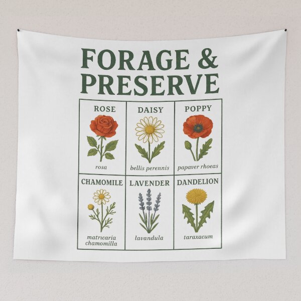 Item preview, Forage & Preserve — Vintage Retro Botanical Flower Chart designed and sold by Envision Designs.
