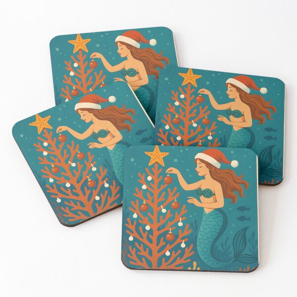 Item preview, Underwater Traditions – Christmas Mermaid Coral Tree Poster designed and sold by Sea Gem.
