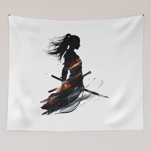 Item preview, Samurai Warrior Ronin Girl Anime Japanese Korean Ink Sumi-E Desing designed and sold by blacksealstudio.