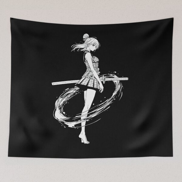 Item preview, Ronin Samurai Warrior Girl Anime Japanese Ink Sumi-E Art Desing designed and sold by blacksealstudio.