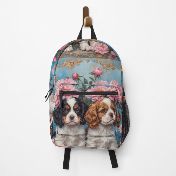 Item preview, Cavalier King Charles puppies among peony flowers. designed and sold by Natalia-Vlad.