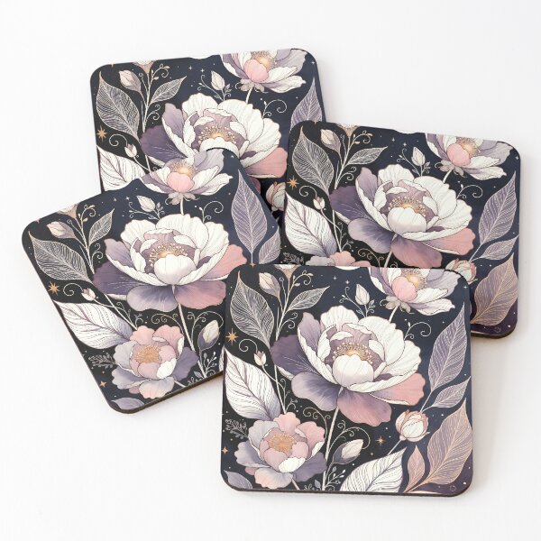 Item preview, Artwork features flowers and stars against a dark background with a crescent moon in a night setting designed and sold by SpaceartLilu.