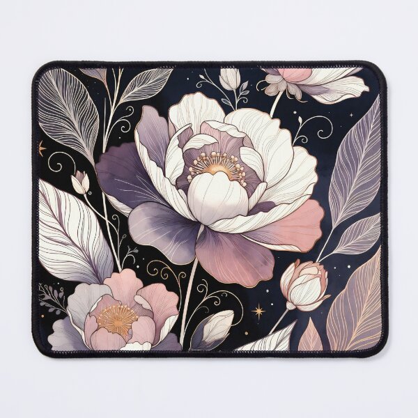 Item preview, Artwork features flowers and stars against a dark background with a crescent moon in a night setting designed and sold by SpaceartLilu.