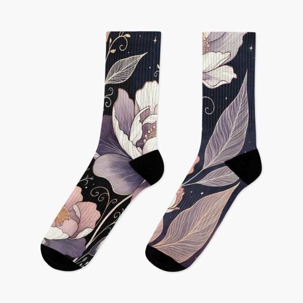 Item preview, Artwork features flowers and stars against a dark background with a crescent moon in a night setting designed and sold by SpaceartLilu.