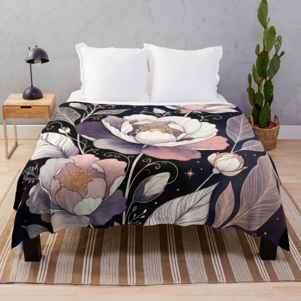 Item preview, Artwork features flowers and stars against a dark background with a crescent moon in a night setting designed and sold by SpaceartLilu.