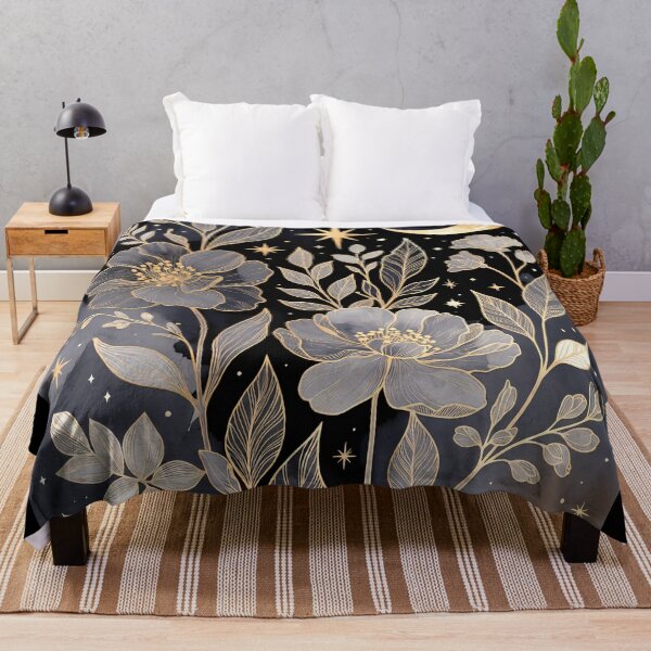 Item preview, Artwork features flowers and stars against a dark background with a crescent moon in a night setting designed and sold by SpaceartLilu.
