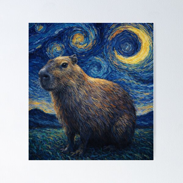 Item preview, Lindo capibara en la noche estrellada designed and sold by Starry Night Creative Art.