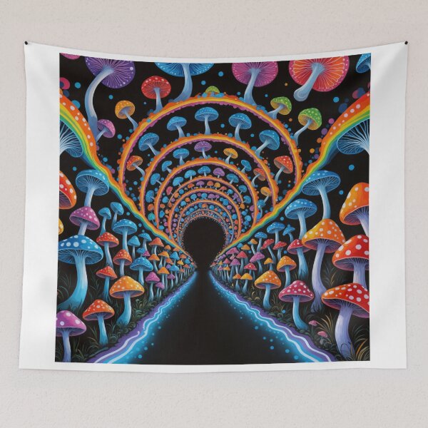 Item preview, Psychedelic Mushroom Tunnel Neon Rainbow Vortex designed and sold by artwithai25.