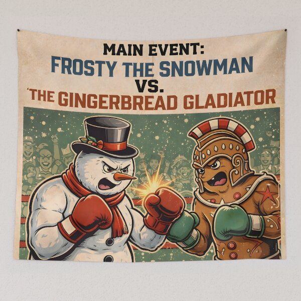 Item preview, North Pole Fight Night – Frosty the Snowman vs The Gingerbread Gladiator | Funny Retro Christmas Poster designed and sold by SoulenCify.