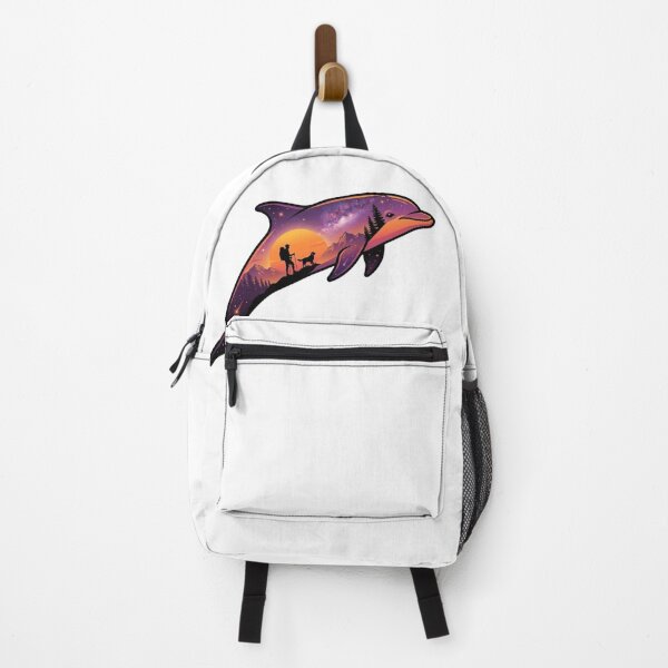 Item preview, Dolphin Cosmic Journey: Hiker & Dog Sunset Art designed and sold by Innova_Creations.