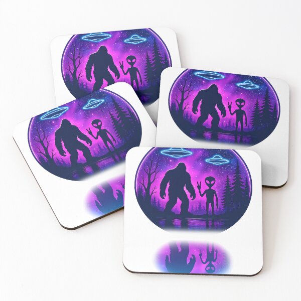 Item preview, Cosmic Encounter Bigfoot & Alien UFO Neon Night Scene designed and sold by JoeZigns81.