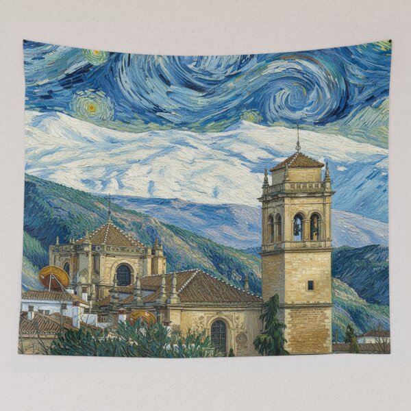 Item preview, Monastery of San Jerónimo in Granada with Sierra Nevada in the background, Van Gogh style designed and sold by KukiLdeGuevara.