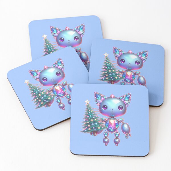 Item preview, A sparkling, jewel-encrusted robot cat holding a luxurious Christmas tree. designed and sold by ideandesign.