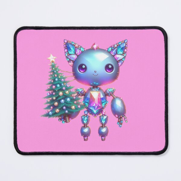 Item preview, A sparkling, jewel-encrusted robot cat holding a luxurious Christmas tree. designed and sold by ideandesign.