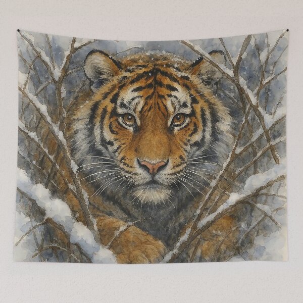Item preview, Tiger Hiding Among Snowy Branches designed and sold by nikkolaus.