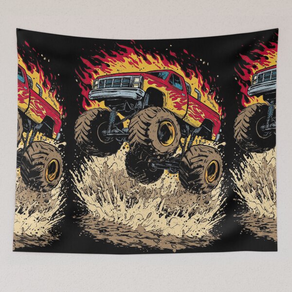Item preview, Red Monster Truck Jumping Over Rocks And Sand designed and sold by Piotrek0001.