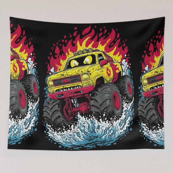 Item preview, Yellow Monster Truck Splashing Water During Fast Ride designed and sold by Piotrek0001.