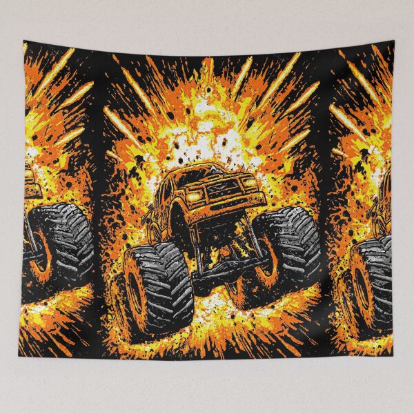 Item preview, Powerful Monster Truck In Center Of Orange Explosion designed and sold by Piotrek0001.