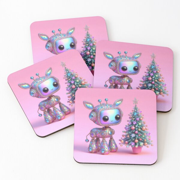 Item preview, A sparkling, jewel-encrusted robot reindeer standing beside a luxurious Christmas tree. designed and sold by ideandesign.
