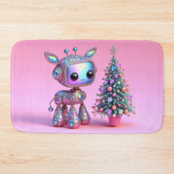 Item preview, A sparkling, jewel-encrusted robot reindeer standing beside a luxurious Christmas tree. designed and sold by ideandesign.