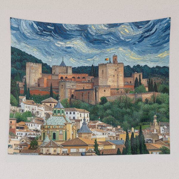 Item preview, Van Gogh-style view of the Alhambra in Granada designed and sold by KukiLdeGuevara.