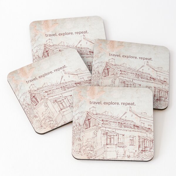 Item preview, travel. explore. repeat. Vilnius, Lithuania lineart with antique background designed and sold by CHASAcreative.
