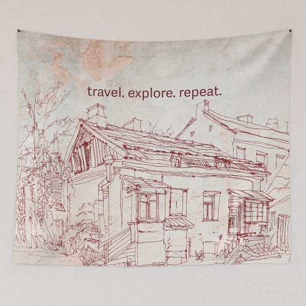 Item preview, travel. explore. repeat. Vilnius, Lithuania lineart with antique background designed and sold by CHASAcreative.
