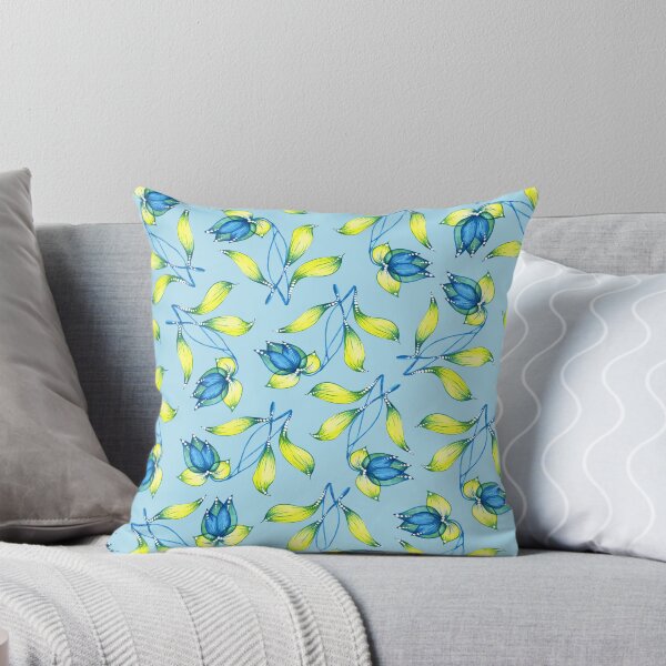 Item preview, Turquoise blue flowers floral pattern Ukrainian pattern, Petrykivka style, author's drawing. Ukrainian art. Blue and yellow designed and sold by Sunflower-7.