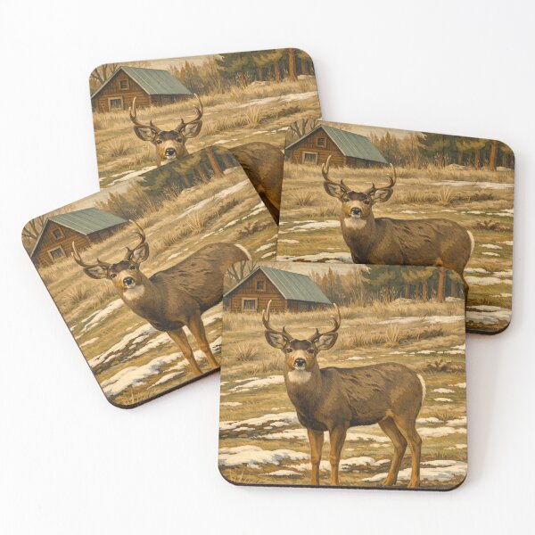 Item preview, Mule Deer Buck in winter Grant Wood Style designed and sold by Doolbs.