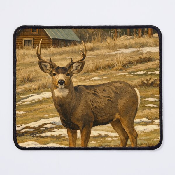 Item preview, Mule Deer Buck in winter Grant Wood Style designed and sold by Doolbs.