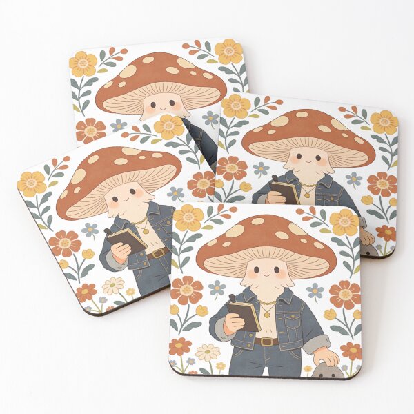 Item preview, Cottagecore Mushroom Guy in Denim Jacket Aesthetic | Vintage Folk Art Fungi Explorer with Pet Rock designed and sold by Cherrydora.