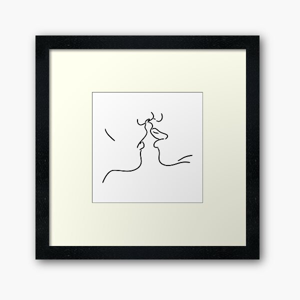Kiss line art sketch, outline drawing, lips Framed Art Print