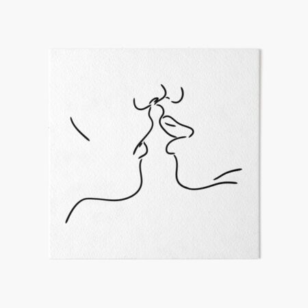 Kiss line art sketch, outline drawing, lips Art Board Print