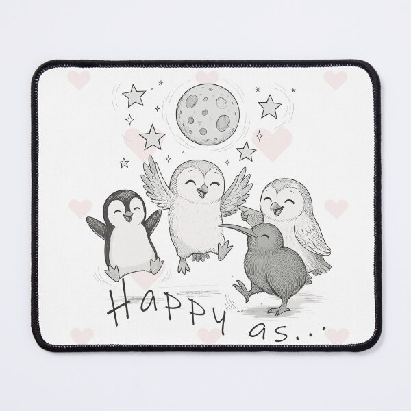 Item preview, Happy as… (kiwi, ruru + penguin under the moon) designed and sold by MvuuStudio.