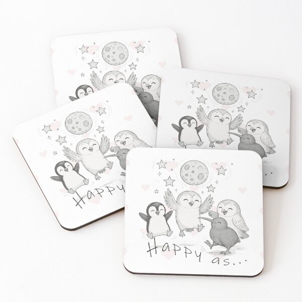 Item preview, Happy as… (kiwi, ruru + penguin under the moon) designed and sold by MvuuStudio.