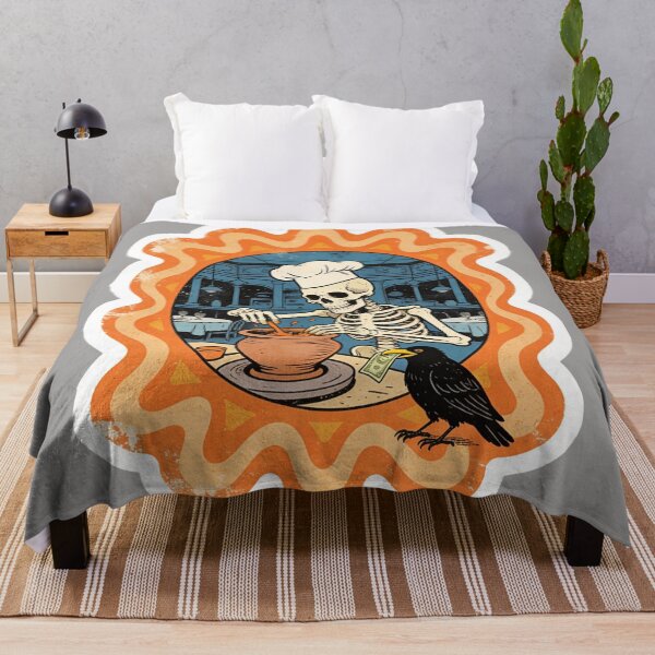Item preview, Retro Chef Skeleton Art - Vintage Kitchen Spooky Cook with Crow - Mid-Century Macabre designed and sold by Cherrydora.