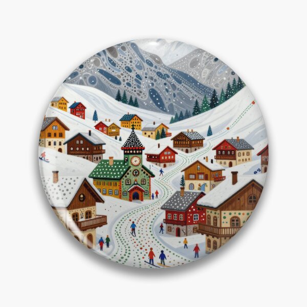 Item preview, Alpine Village Whimsy Ski Town Folk Art Panorama designed and sold by graphicsangels.